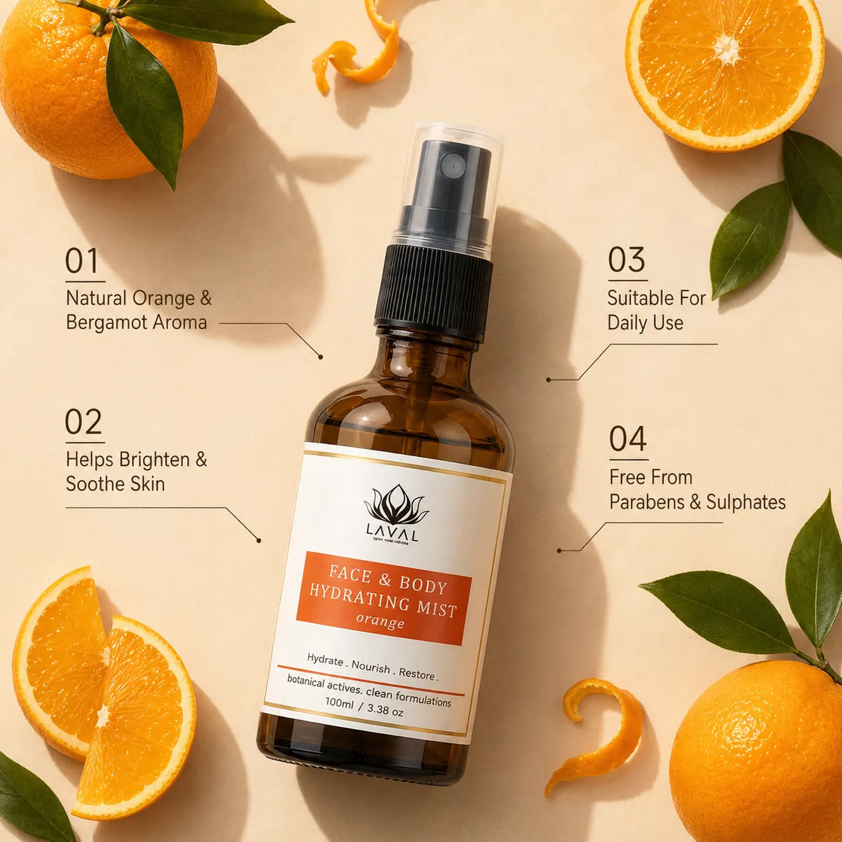 LAVAL Beauty Face & Body Hydrating Mist (Orange & Bergamot)